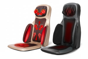 Masseur de dos avec chaleur & pétrissage – Coussin de siège Shiatsu portable Beige/Noir Électrique, 3 modes de Vibration & 3 Intensités, 48W