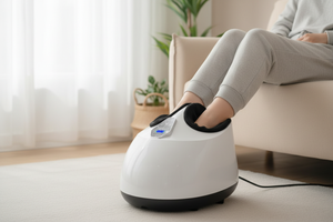 Gros plan pieds dans l'appareil avec écran digital