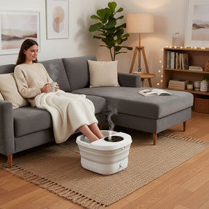 Bain de pied masseur électrique chauffant & vibrant – Pédicure relaxante, zones réflexes, minuterie & 16 rouleaux Shiatsu, pliable