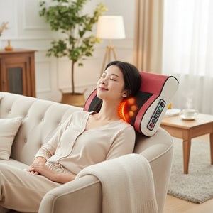 Coussin masseur cervical Pétrissage & Chauffant – Masseur Nuque Dos, Relaxation Musculaire, Alimenté Batterie & Portable