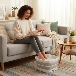 Bain de pied masseur électrique Portable & Pliable – Bain de pieds Chauffant Température Constante, Massage Vibrant & Bulles