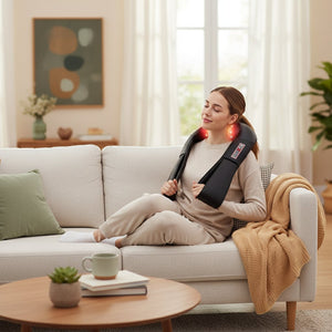 Appareil massage cou et cervicales électrique & chauffant – Masseur Shiatsu dos, nuque, épaules, jambes avec rouleaux de pétrissage 3D & infrarouge, usage maison/voiture