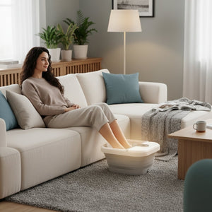 Bain de pied masseur électrique Portable & Pliable – Bain de pieds Chauffant Température Constante, Massage Vibrant & Bulles