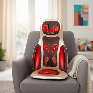 Masseur de dos avec chaleur & pétrissage – Coussin de siège Shiatsu portable Beige/Noir Électrique, 3 modes de Vibration & 3 Intensités, 48W