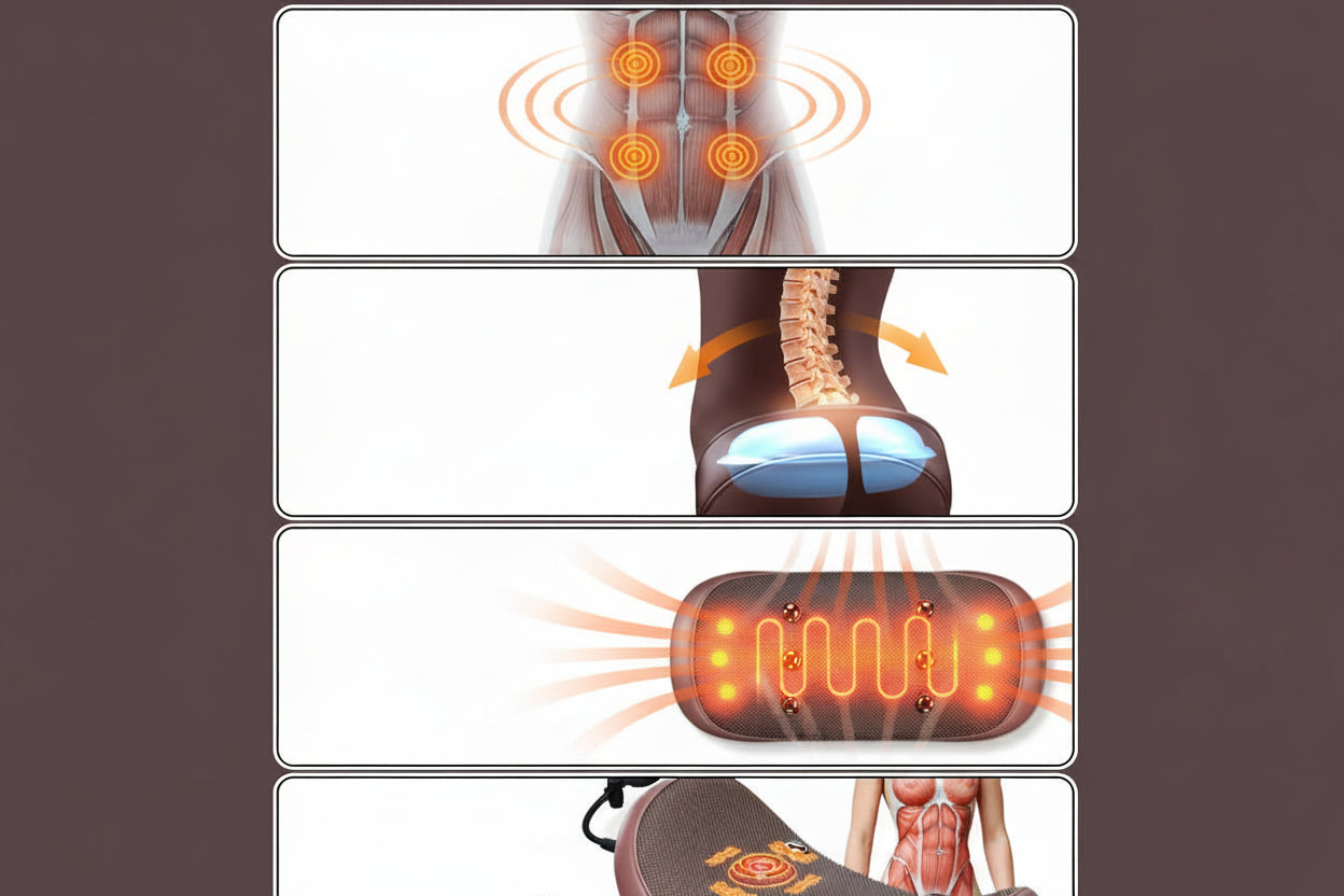 Masseur de corps électrique vibrant & chauffant – Coussin de massage vibrant épaules, cou, taille & genoux avec airbags