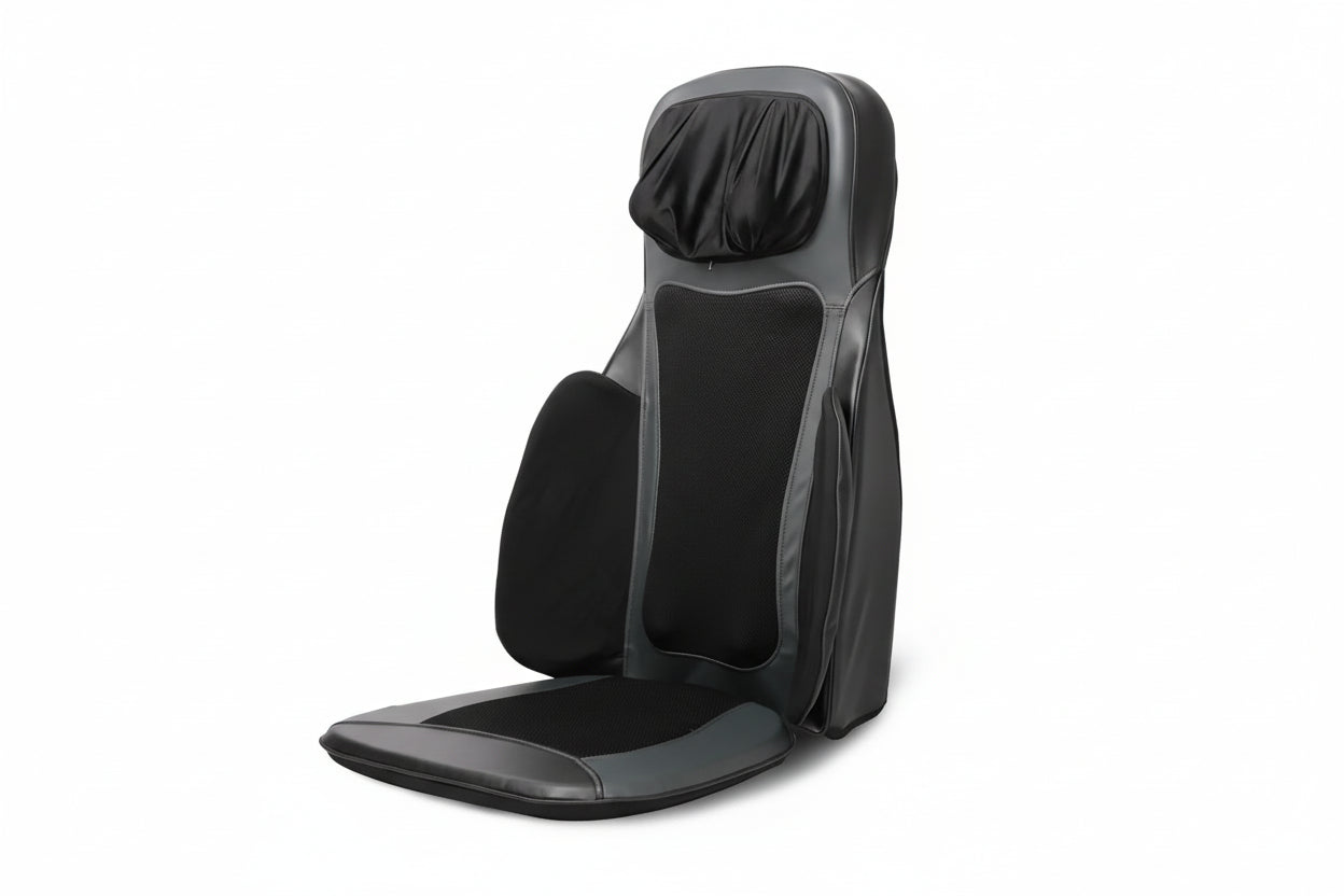 Masseur de dos avec chaleur & pétrissage – Coussin de siège Shiatsu portable Beige/Noir Électrique, 3 modes de Vibration & 3 Intensités, 48W