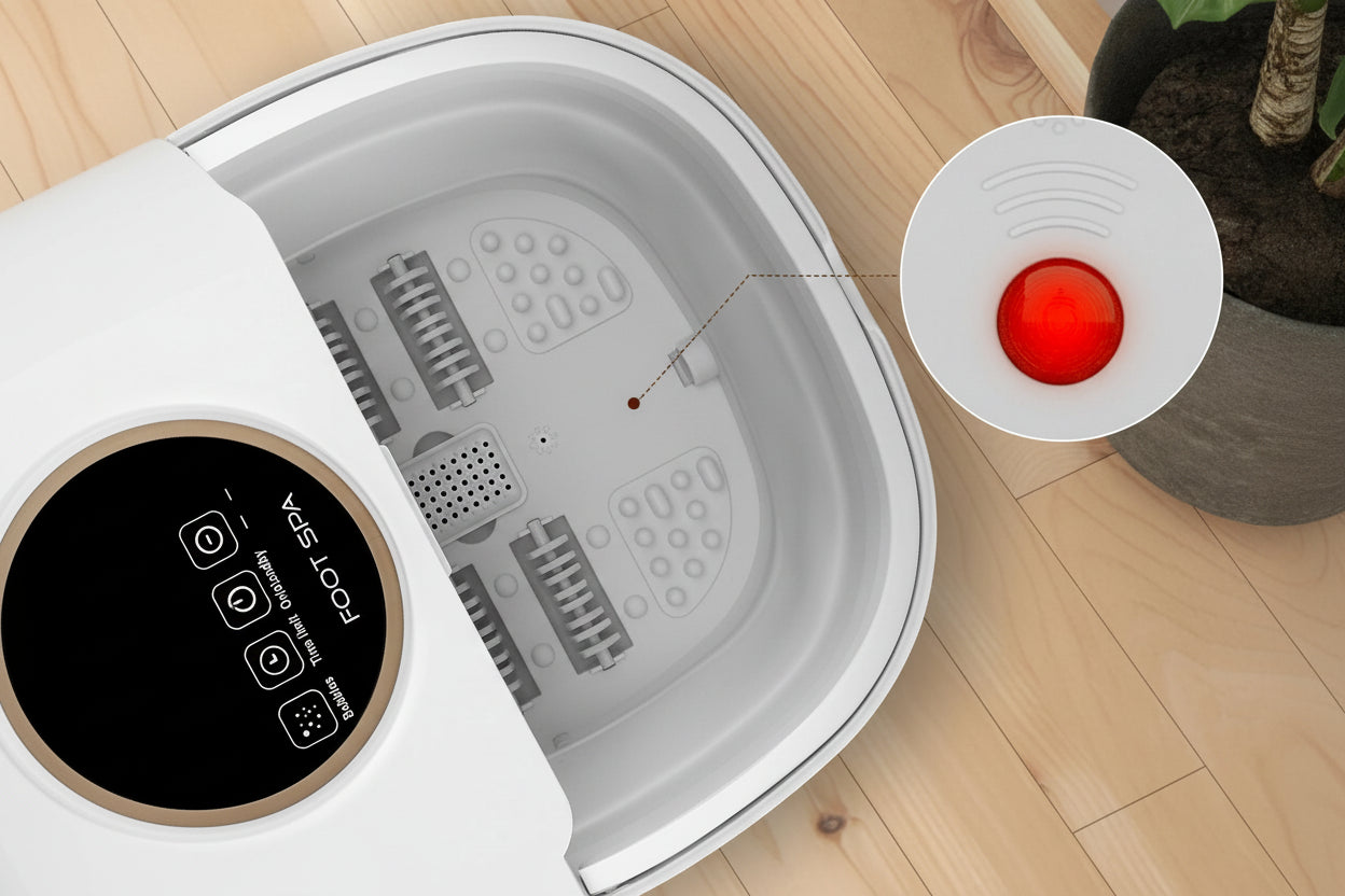 Bain de pied masseur électrique chauffant & vibrant – Pédicure relaxante, zones réflexes, minuterie & 16 rouleaux Shiatsu, pliable