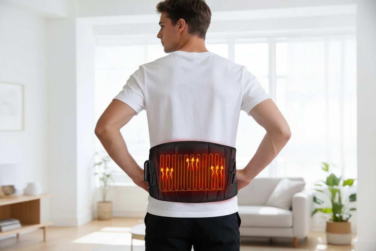 Ceinture massage dos chauffante vibrant – Support lombaire thermique sans fil, abdomen et taille, 3 niveaux de chaleur & vibrations