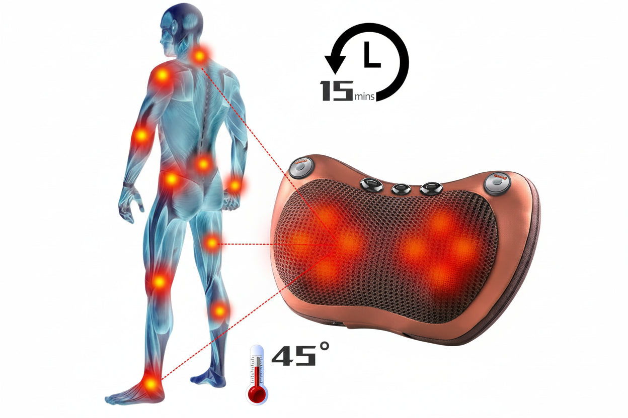 Oreiller de Massage électrique tête & cou – Masseur Shiatsu relaxation épaules dos, thérapie magnétique arthrite, portable & vibrant