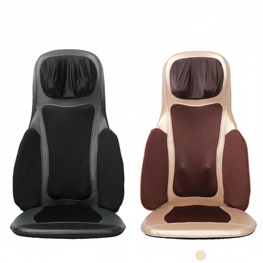 Masseur de dos avec chaleur & pétrissage – Coussin de siège Shiatsu portable Beige/Noir Électrique, 3 modes de Vibration & 3 Intensités, 48W