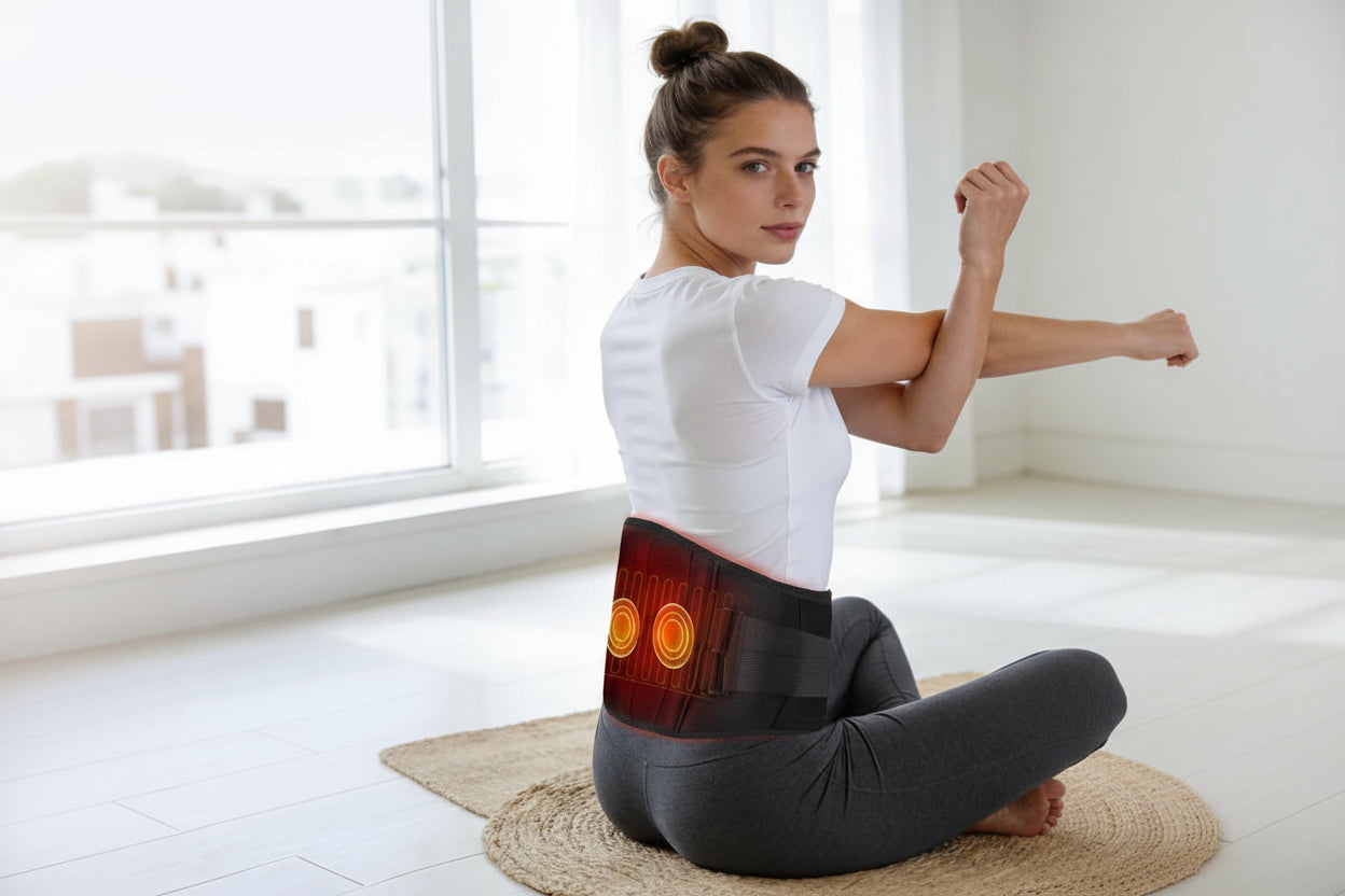 Ceinture massage dos chauffante vibrant – Support lombaire thermique sans fil, abdomen et taille, 3 niveaux de chaleur & vibrations