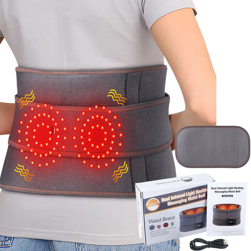 Ceinture massage dos chauffante infrarouge & Vibration – Soutien lombaire électrique, Compresse chaude, Relaxation, Attelle lombaire USB, Lumière rouge