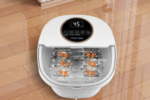 Bain de pied masseur électrique chauffant & vibrant – Pédicure relaxante, zones réflexes, minuterie & 16 rouleaux Shiatsu, pliable