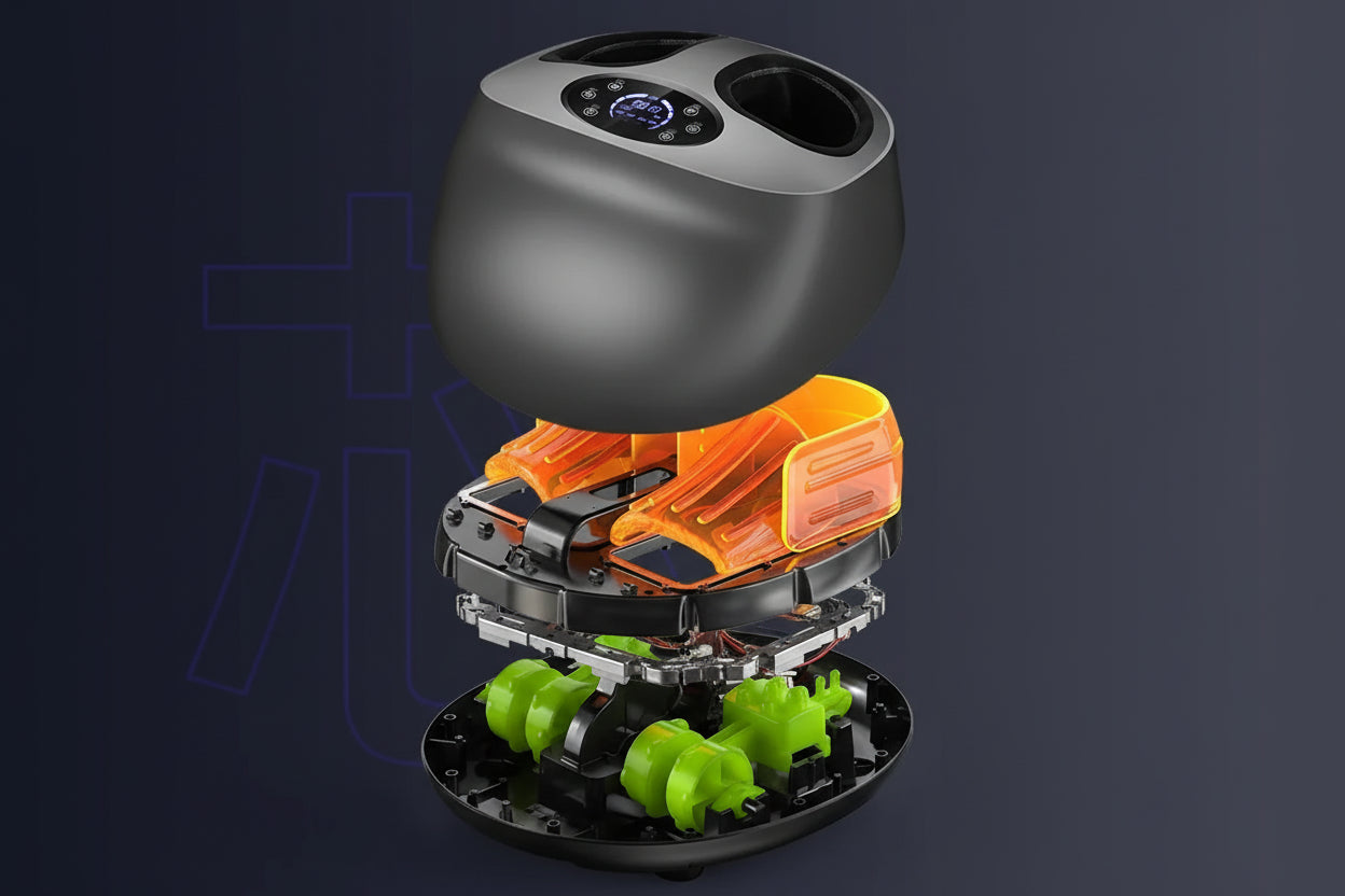 Masseur de pied électrique Shiatsu & Pétrissage – Masseur pieds complet Chauffant Airbag, Rouleau & Grattage, 5 Modes, Intensité 9 Niveaux, 34-47