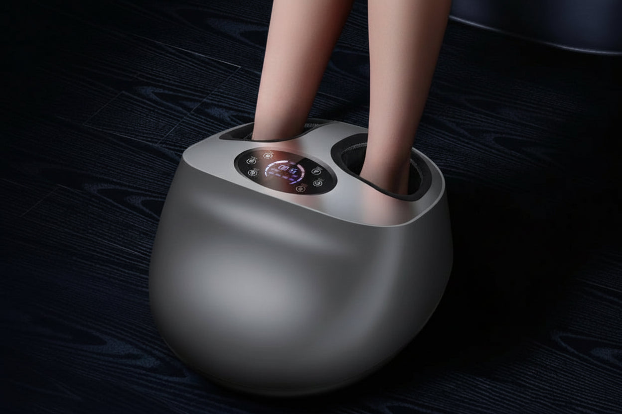 Masseur de pied électrique Shiatsu & Pétrissage – Masseur pieds complet Chauffant Airbag, Rouleau & Grattage, 5 Modes, Intensité 9 Niveaux, 34-47