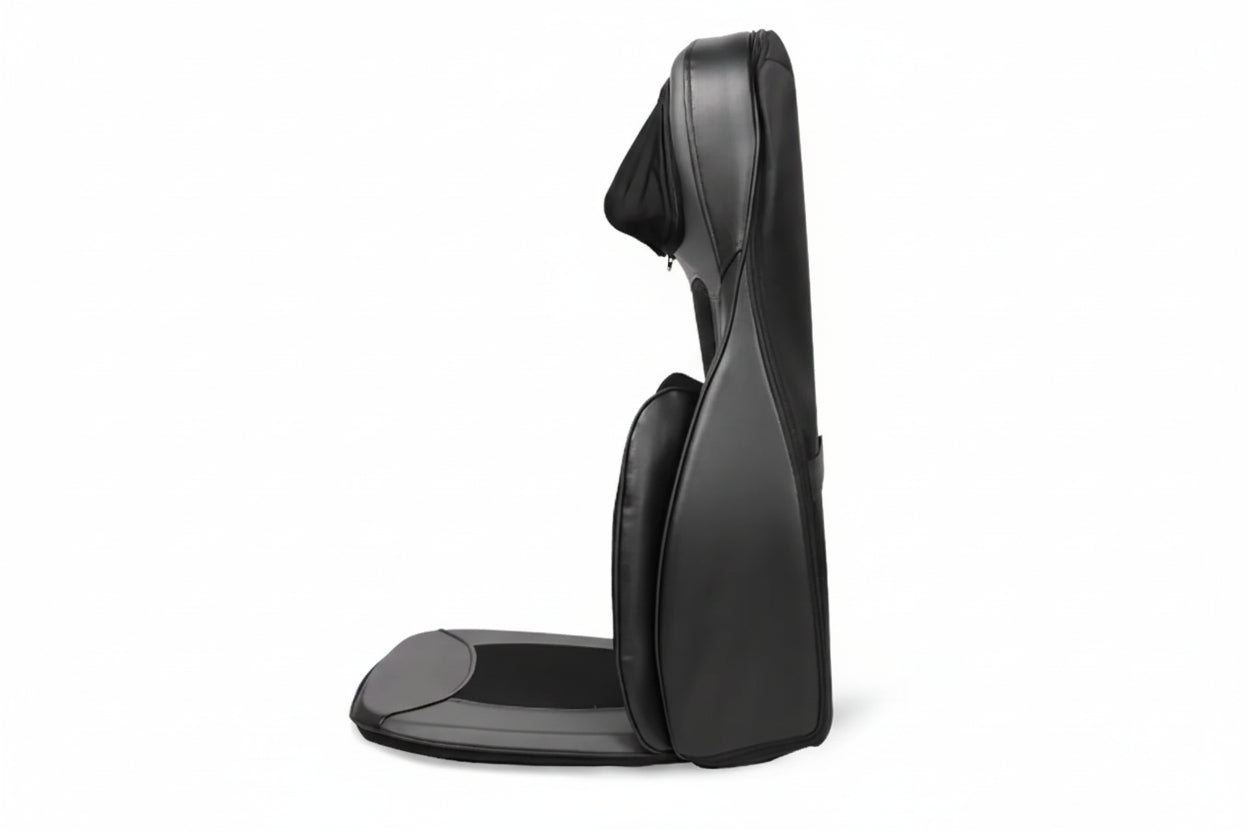 Masseur de dos avec chaleur & pétrissage – Coussin de siège Shiatsu portable Beige/Noir Électrique, 3 modes de Vibration & 3 Intensités, 48W