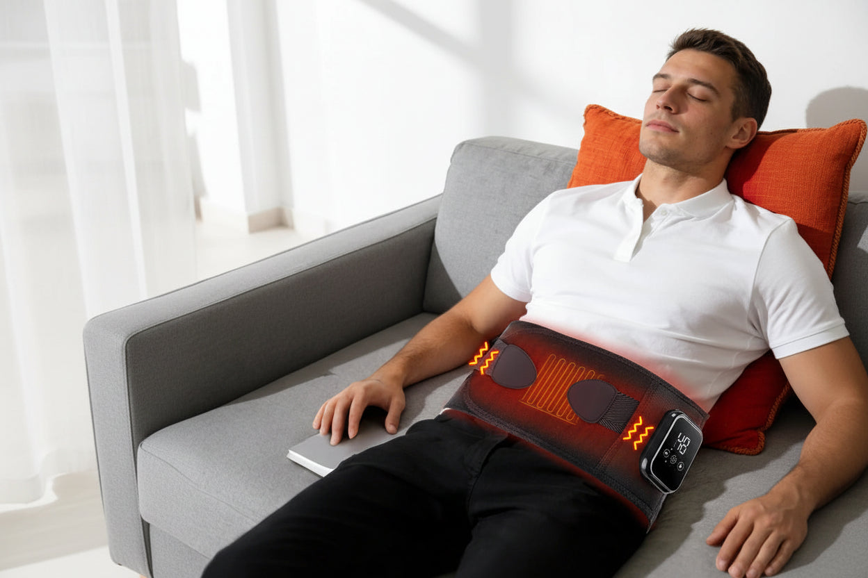 Ceinture massage dos chauffante vibrant – Support lombaire thermique sans fil, abdomen et taille, 3 niveaux de chaleur & vibrations