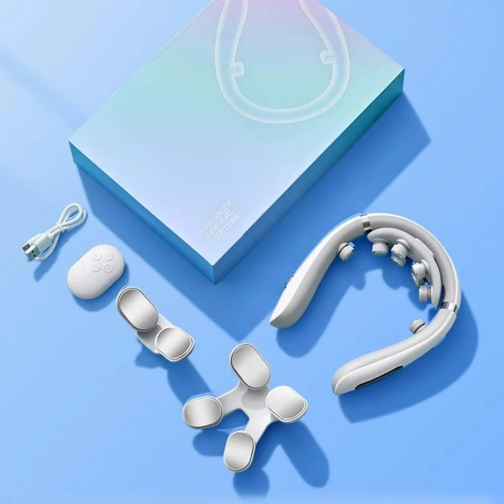 Appareil massage cou et cervicales électrique & microcourant – Masseur cervical pétrissage Shiatsu, vibration, chauffage, épaule, sans fil & têtes remplaçables