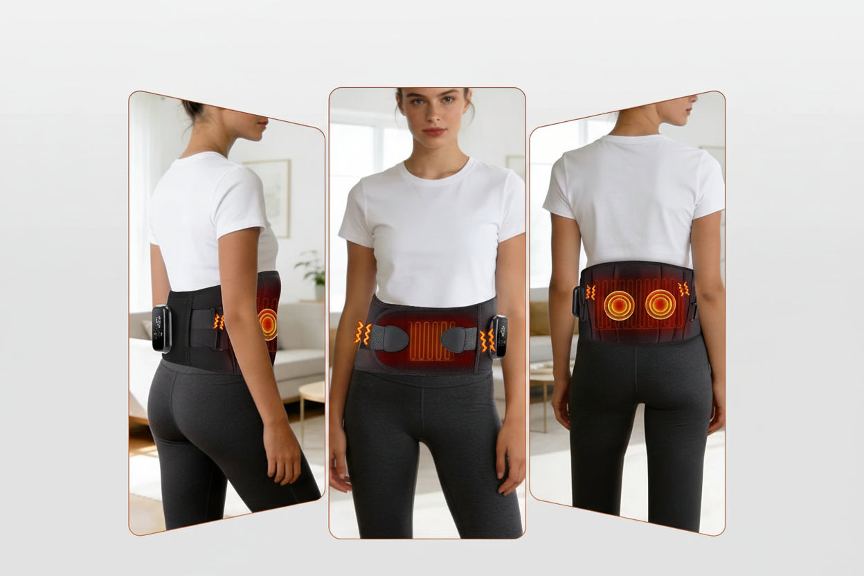 Ceinture massage dos chauffante vibrant – Support lombaire thermique sans fil, abdomen et taille, 3 niveaux de chaleur & vibrations