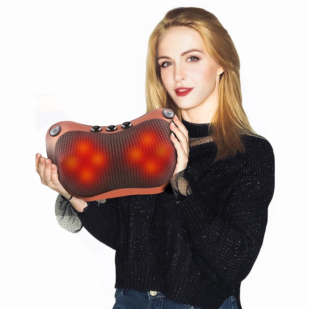 Oreiller de Massage électrique tête & cou – Masseur Shiatsu relaxation épaules dos, thérapie magnétique arthrite, portable & vibrant