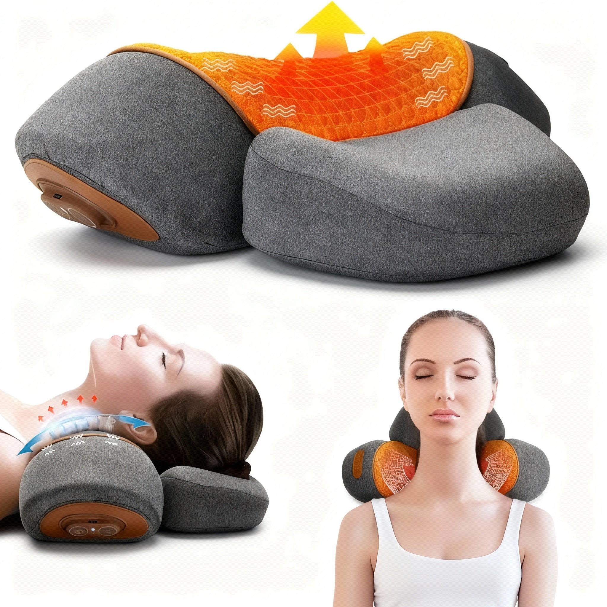 Coussin masseur cervical, Chauffant & Vibrant – Oreiller Cervical Électrique, Compresse Chaude, Massage Nuque & Épaules, Relaxation Traction Dos