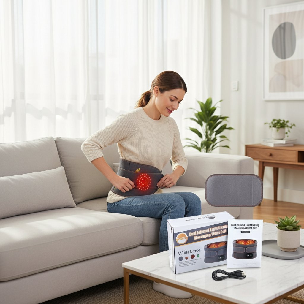 Ceinture massage dos chauffante infrarouge & Vibration – Soutien lombaire électrique, Compresse chaude, Relaxation, Attelle lombaire USB, Lumière rouge