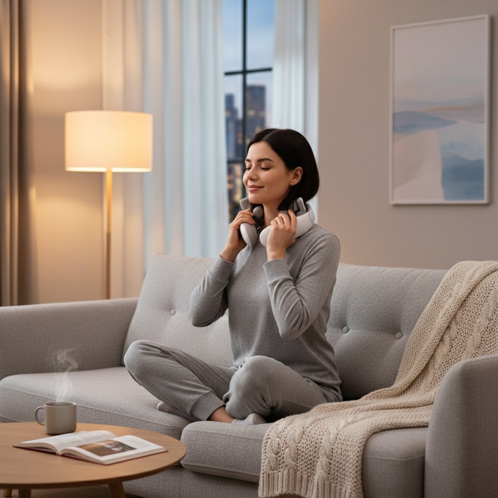 Appareil massage cou et cervicales intelligent & portable – Masseur nuque vibrant, chauffant, 4 têtes, relaxation vertèbres cervicales & soulagement tensions