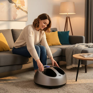 Masseur de pied électrique Shiatsu & Pétrissage – Masseur pieds complet Chauffant Airbag, Rouleau & Grattage, 5 Modes, Intensité 9 Niveaux, 34-47