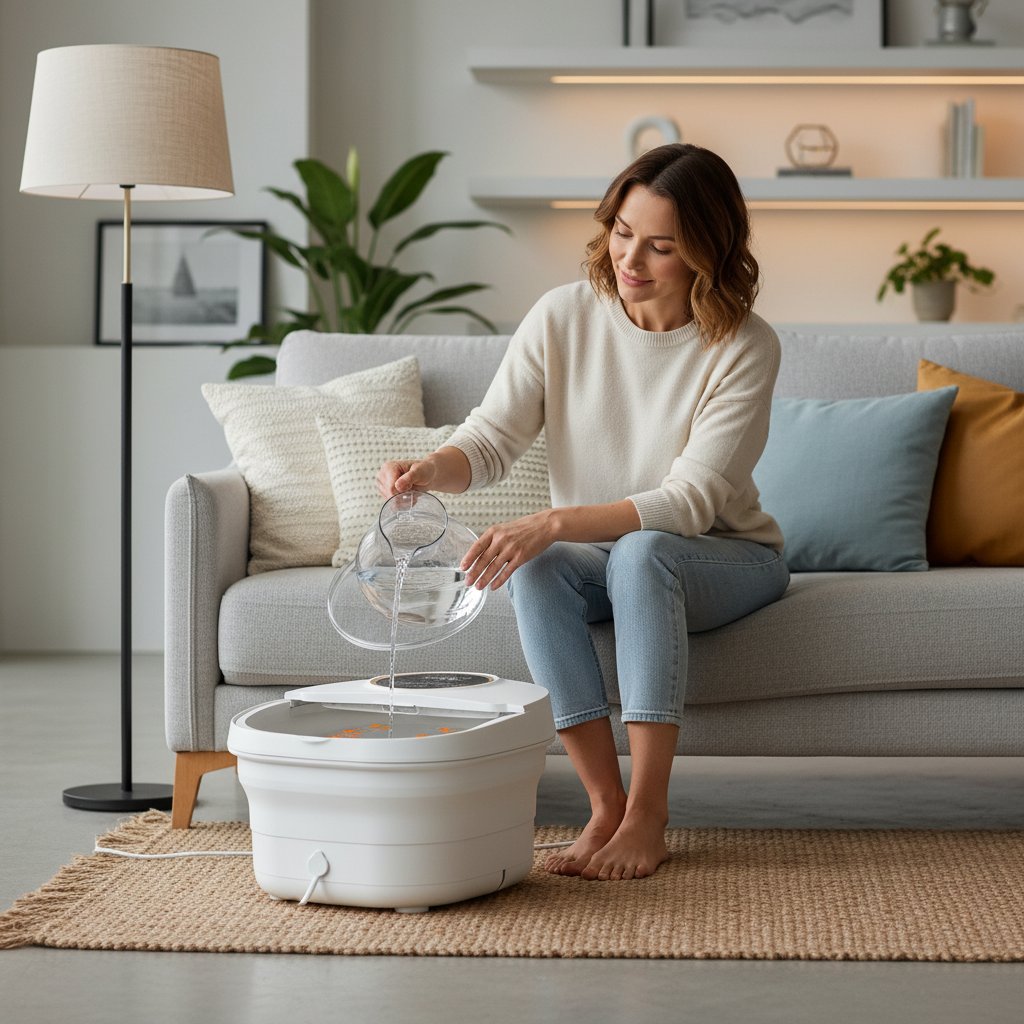 Bain de pied masseur électrique chauffant & vibrant – Pédicure relaxante, zones réflexes, minuterie & 16 rouleaux Shiatsu, pliable