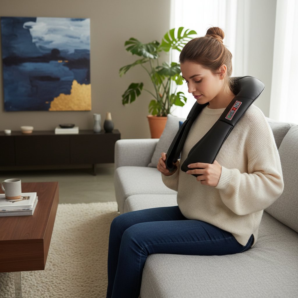 Appareil massage cou et cervicales électrique & chauffant – Masseur Shiatsu dos, nuque, épaules, jambes avec rouleaux de pétrissage 3D & infrarouge, usage maison/voiture