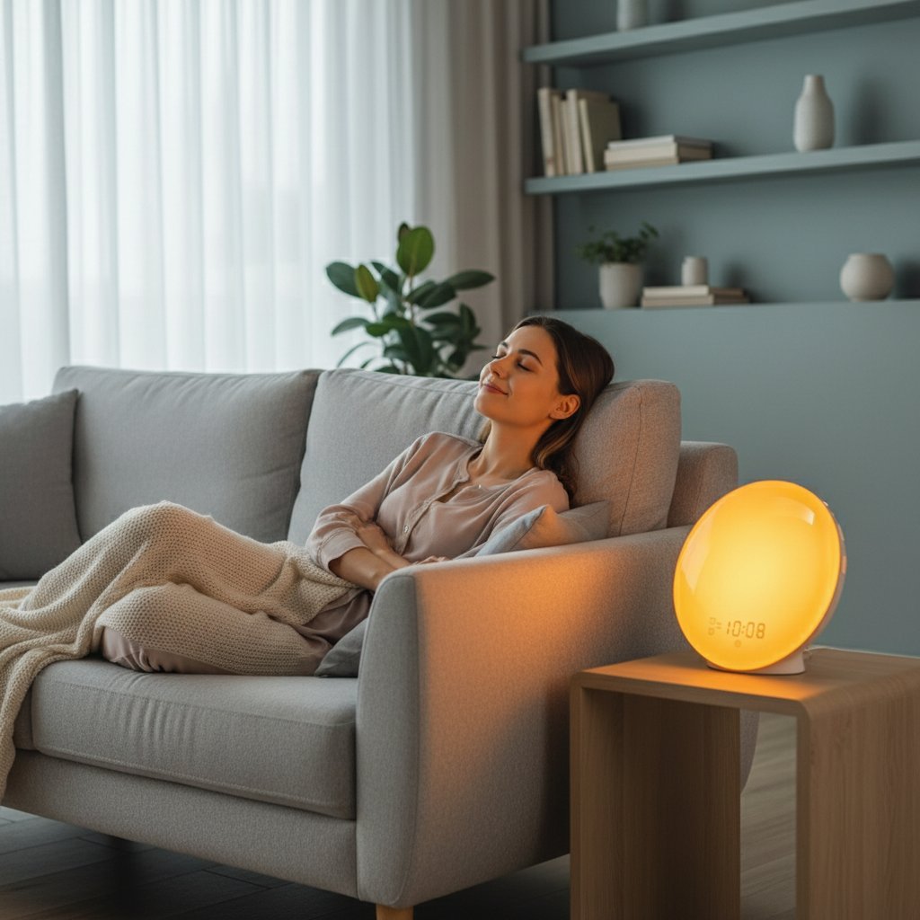 Réveil Lumière Simulation Lever & Coucher de Soleil – Lampe Chevet Radio FM, 7 Couleurs, Sons Naturels & Double Alarme