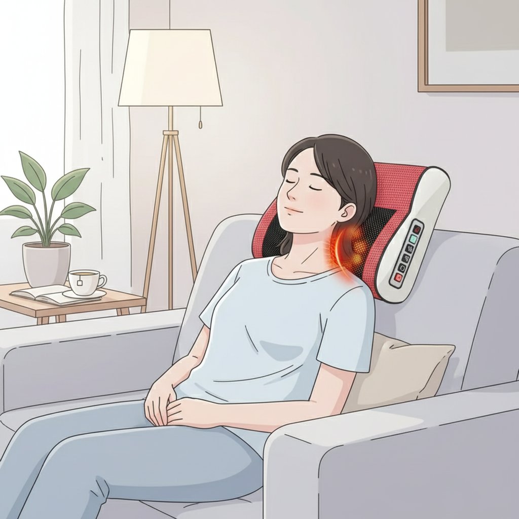 Coussin masseur cervical Pétrissage & Chauffant – Masseur Nuque Dos, Relaxation Musculaire, Alimenté Batterie & Portable