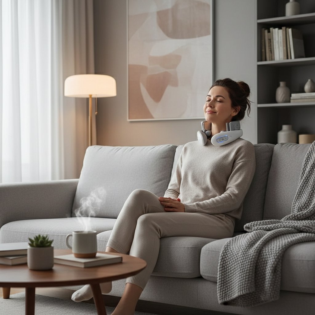 Appareil massage cou et cervicales intelligent & portable – Masseur nuque vibrant, chauffant, 4 têtes, relaxation vertèbres cervicales & soulagement tensions