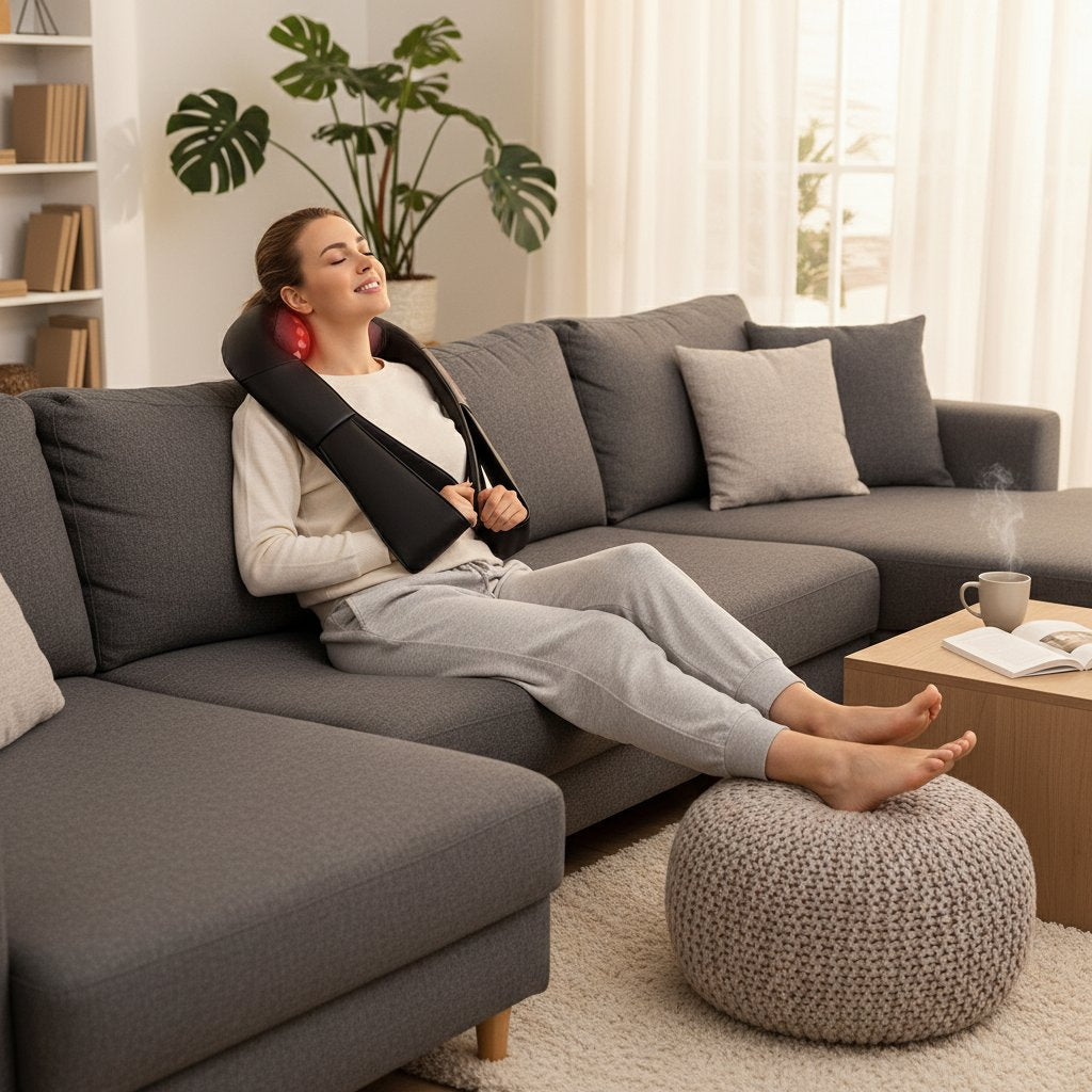 Appareil massage cou et cervicales électrique & chauffant – Masseur Shiatsu dos, nuque, épaules, jambes avec rouleaux de pétrissage 3D & infrarouge, usage maison/voiture