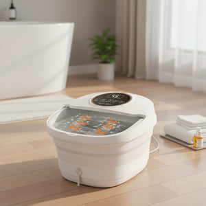 Bain de pied masseur électrique chauffant & vibrant – Pédicure relaxante, zones réflexes, minuterie & 16 rouleaux Shiatsu, pliable