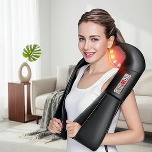 Appareil massage cou et cervicales électrique & chauffant – Masseur Shiatsu dos, nuque, épaules, jambes avec rouleaux de pétrissage 3D & infrarouge, usage maison/voiture