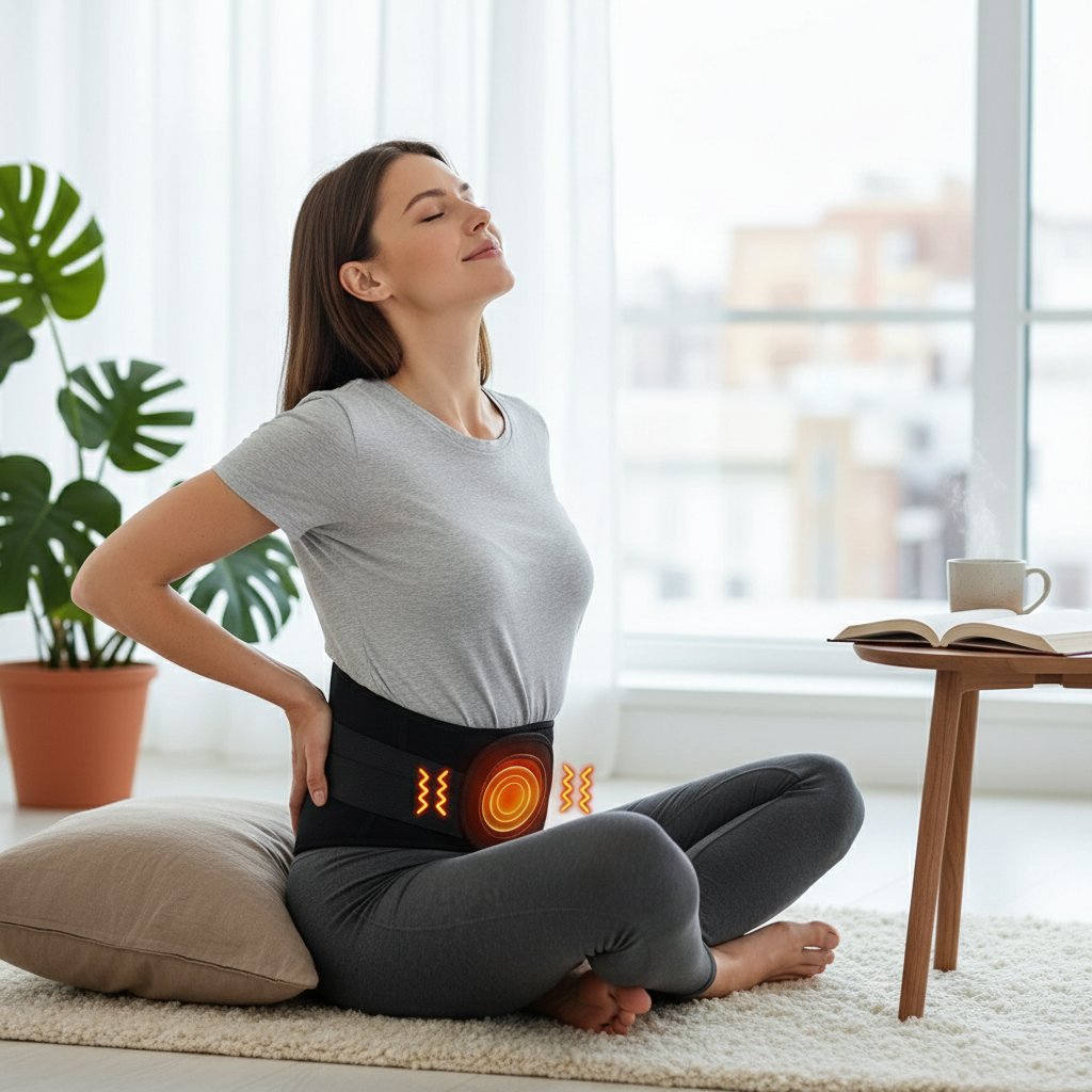 Ceinture massage dos chauffante vibrant – Support lombaire thermique sans fil, abdomen et taille, 3 niveaux de chaleur & vibrations